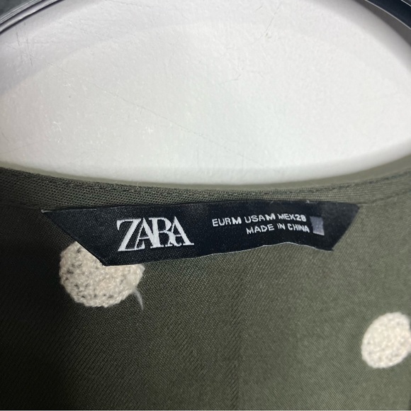 Zara v-neck mini dress olive green with textured polka dots size medium - Picture 5 of 10